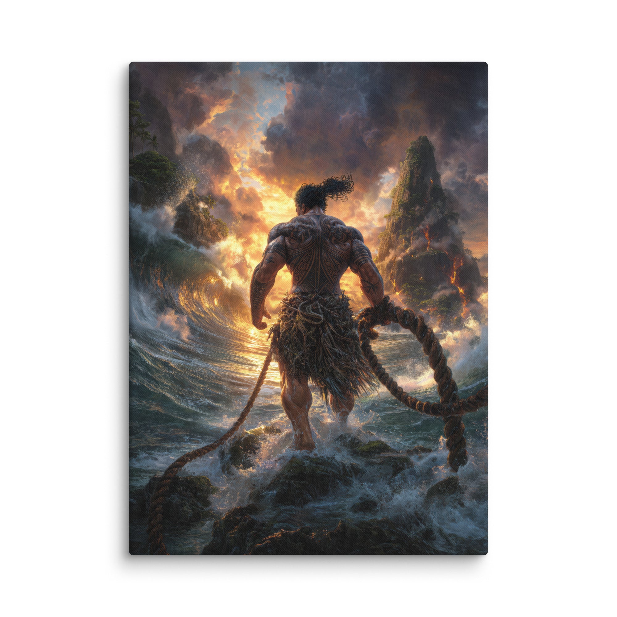 Hawaiian Maui Demigod Hawaiian canvas wall art shown at 40×55 inch size