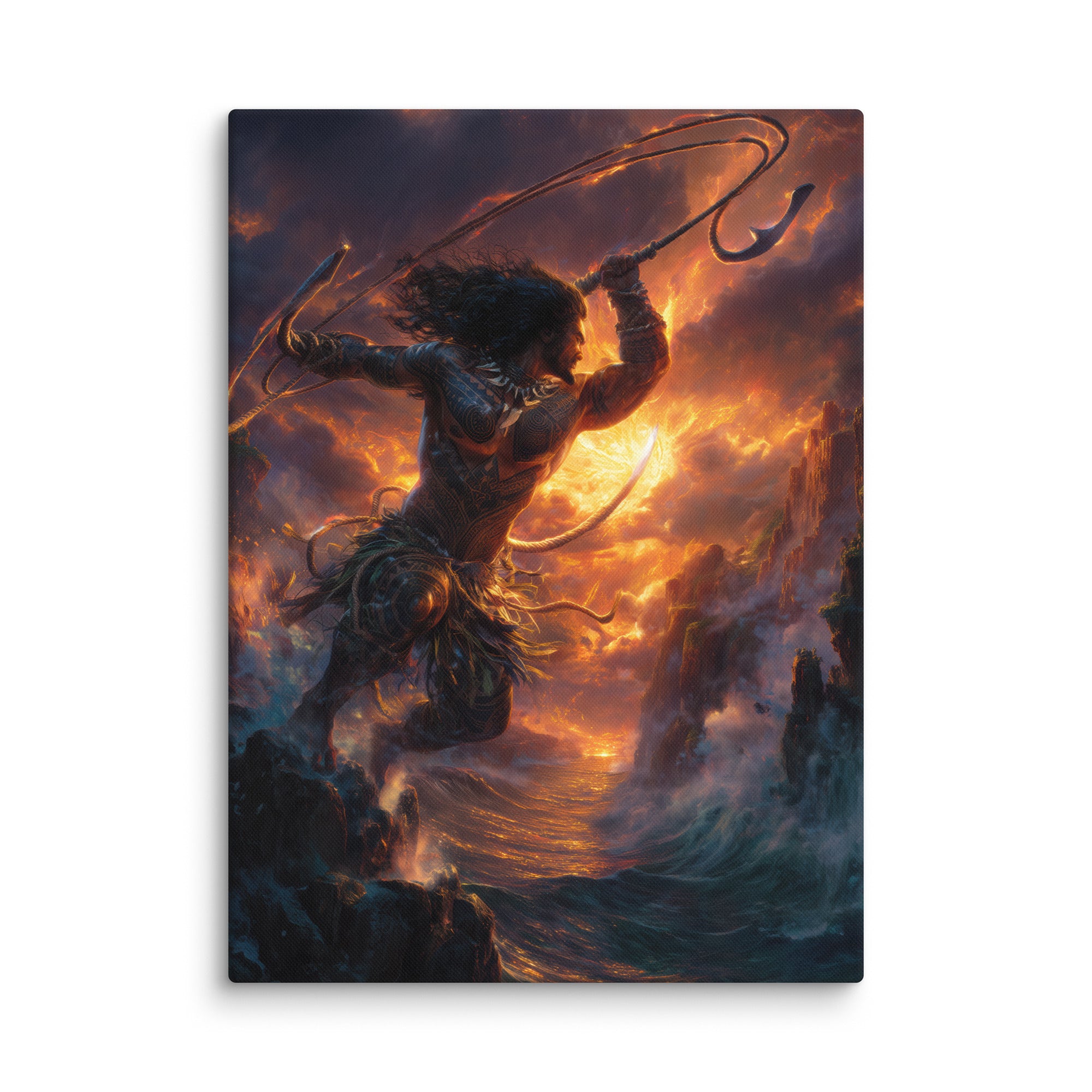 Hawaiian Maui Demigod Hawaiian canvas wall art shown at 40×55 inch size