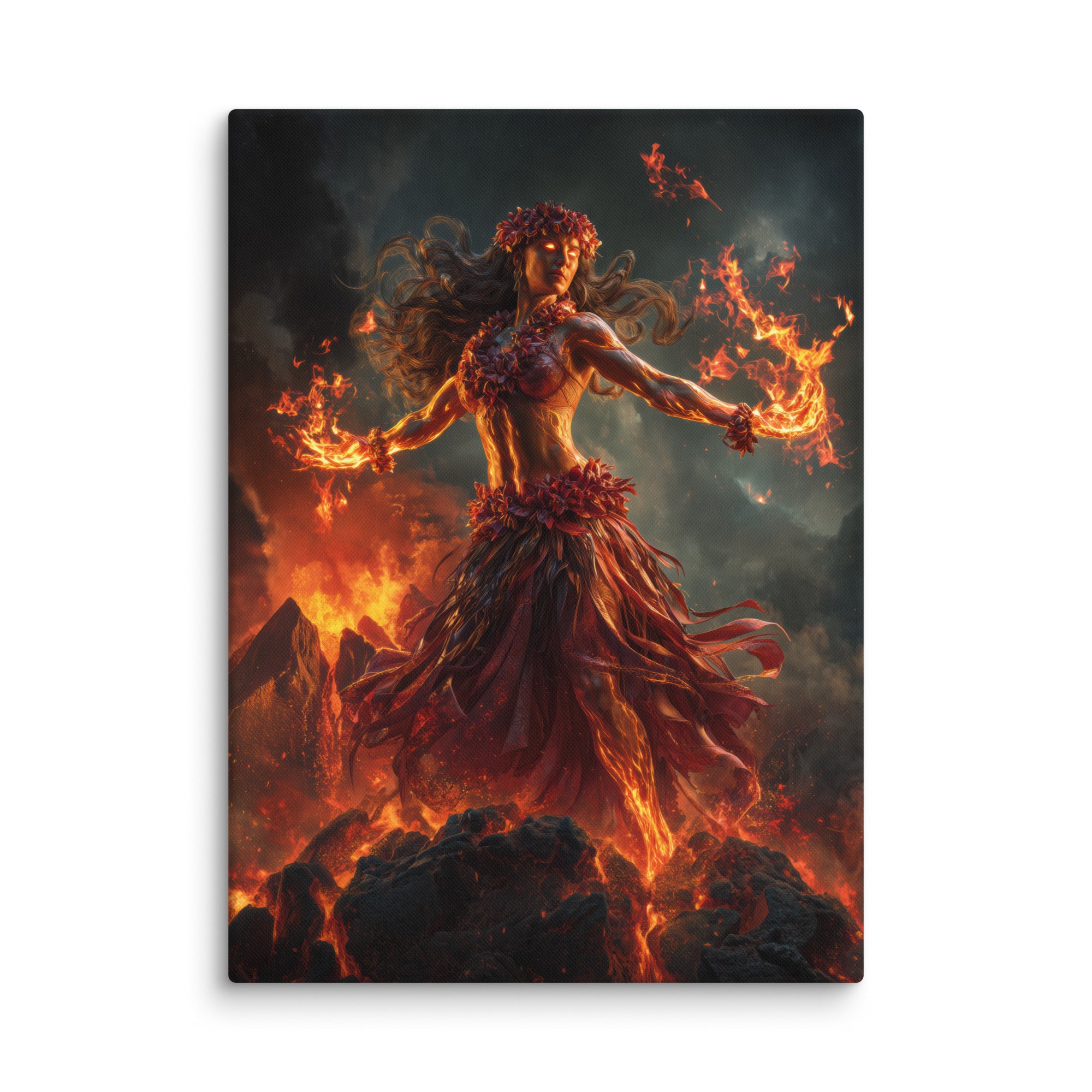 Hawaiian Pele Volcano Goddess Hawaiian canvas wall art shown at 40×55 inch size