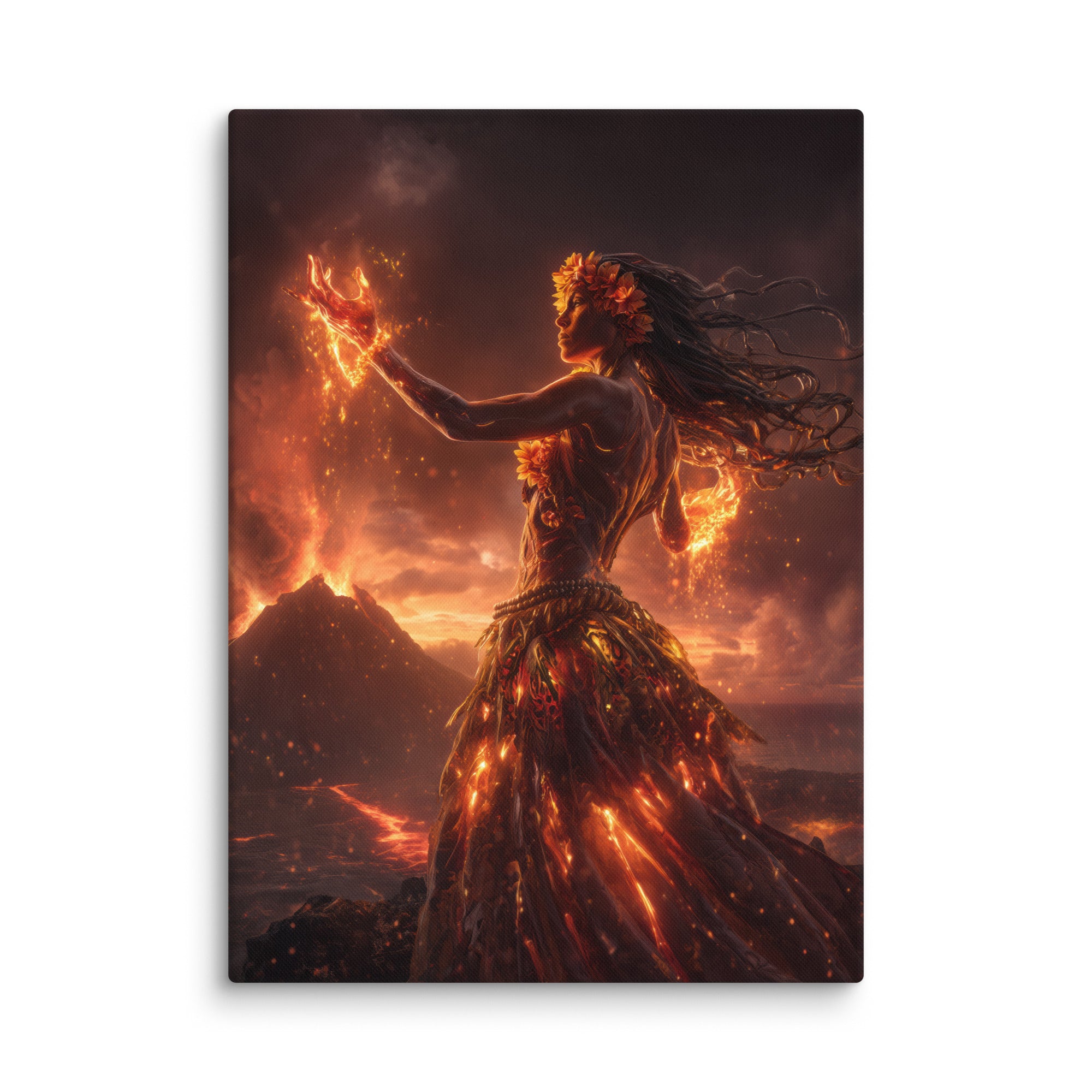 Hawaiian Pele Volcano Goddess Hawaiian canvas wall art shown at 40×55 inch size