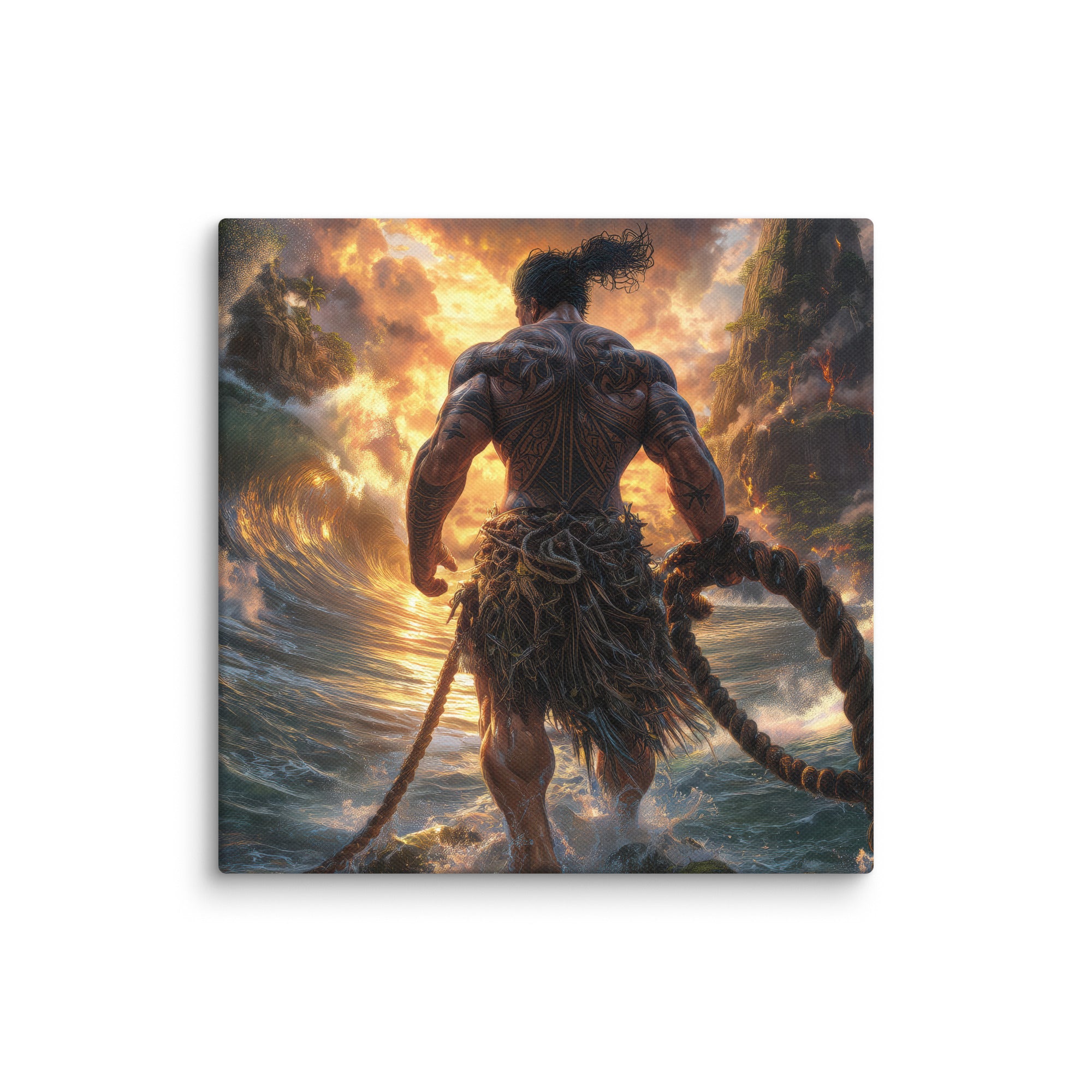 Hawaiian Maui Demigod Hawaiian canvas wall art shown at 6×6 inch size