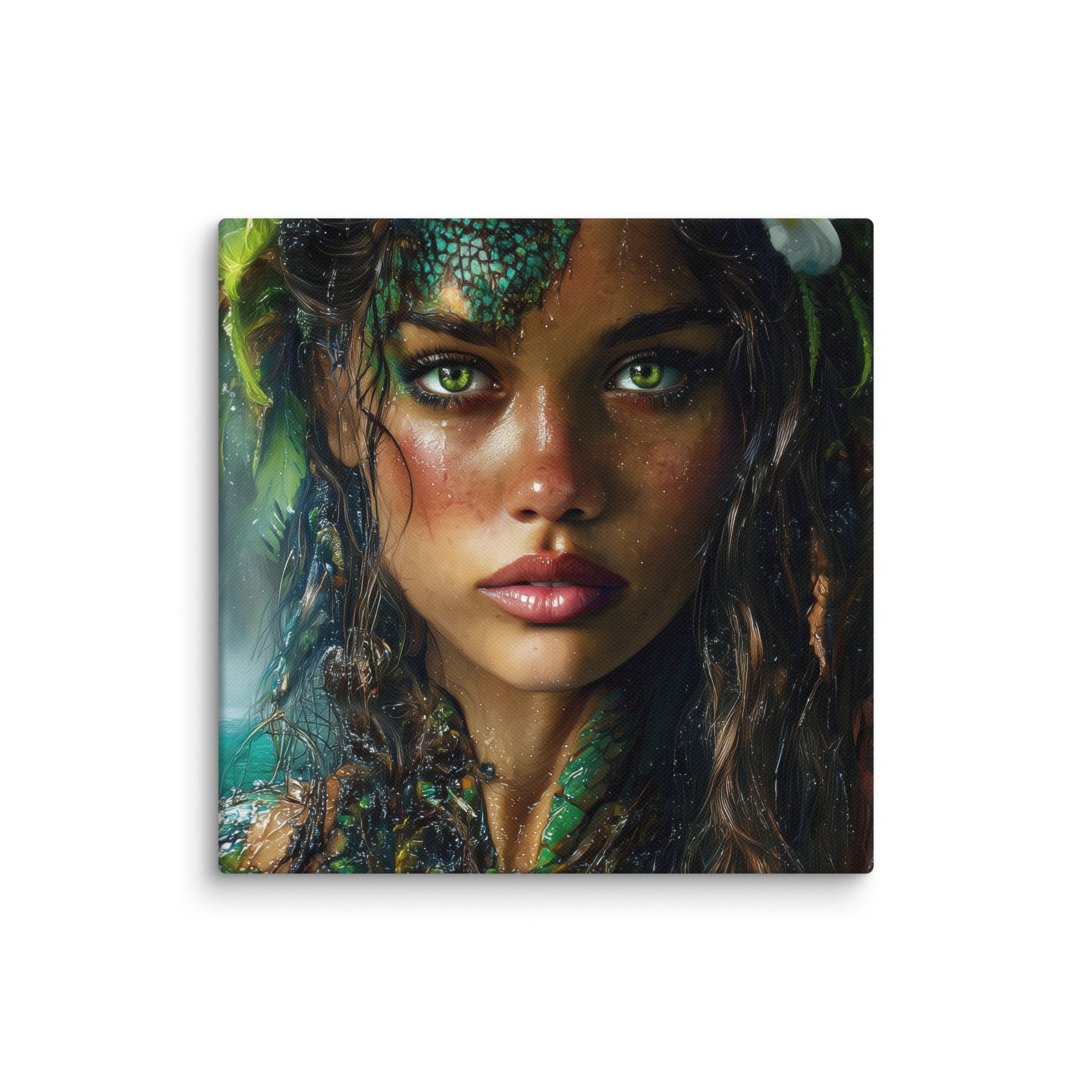 Hawaiian Moo Wahine Hawaiian canvas wall art shown at 6×6 inch size