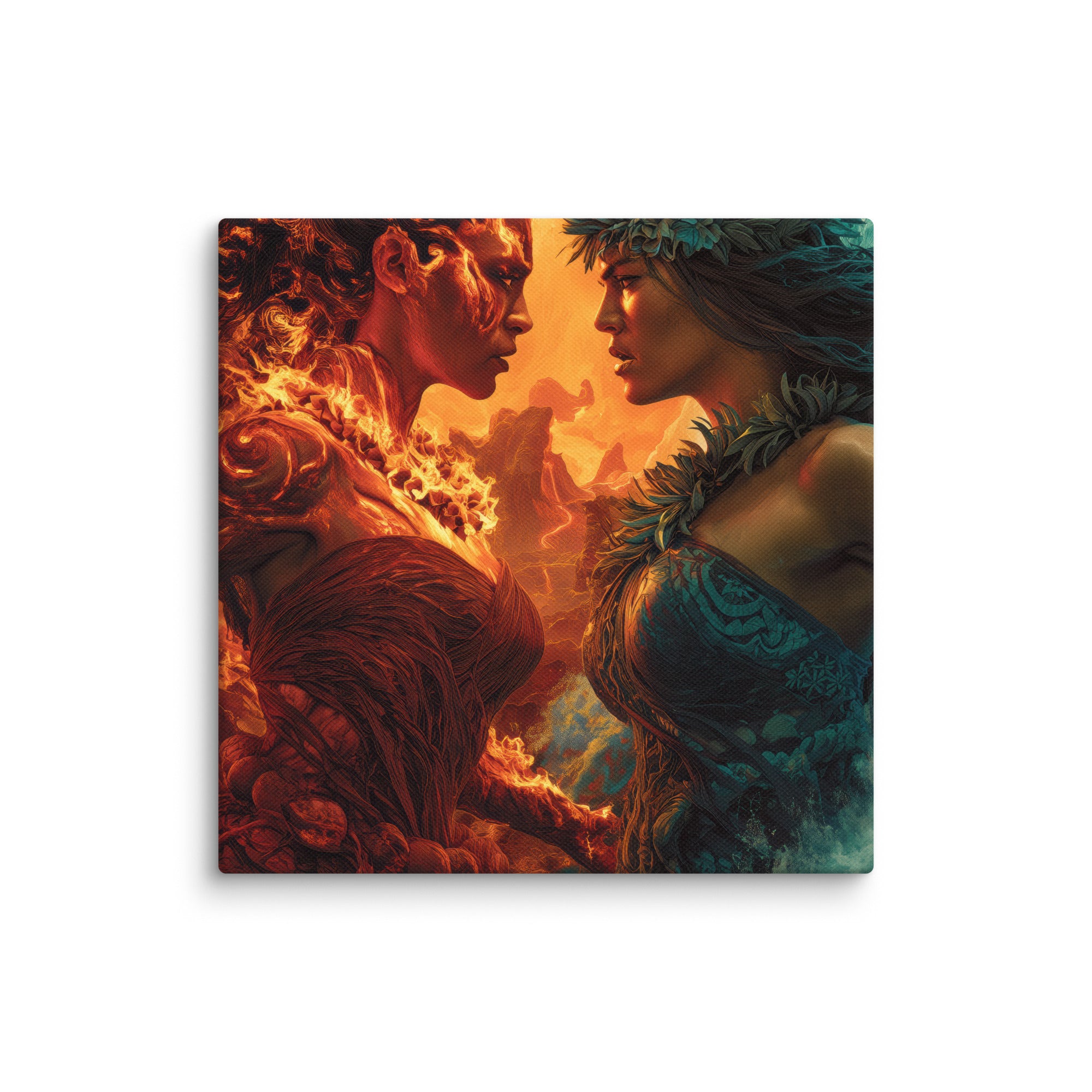 Hawaiian Pele vs Namaka Hawaiian canvas wall art shown at 6×6 inch size
