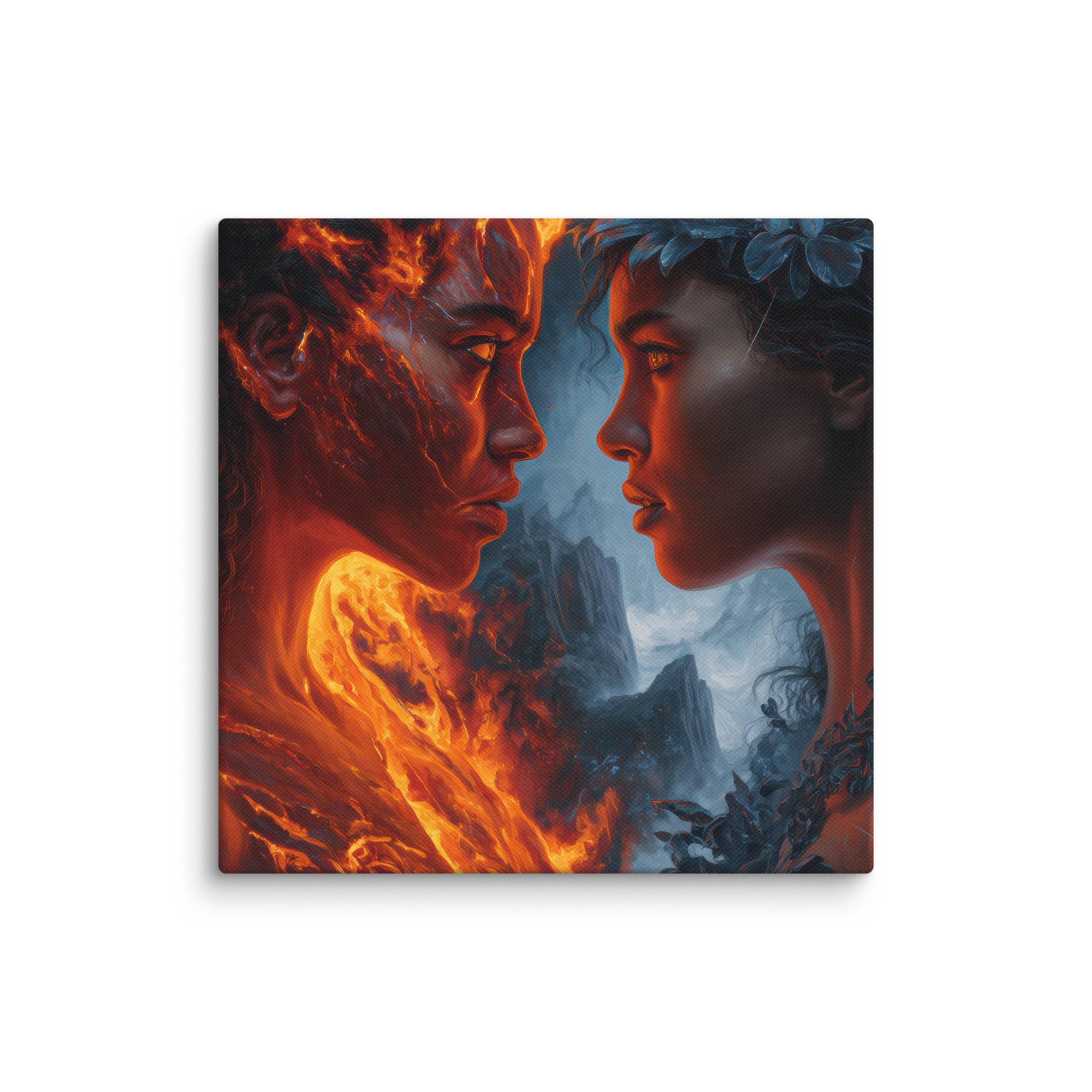 Hawaiian Pele vs Poliahu Hawaiian canvas wall art shown at 6×6 inch size