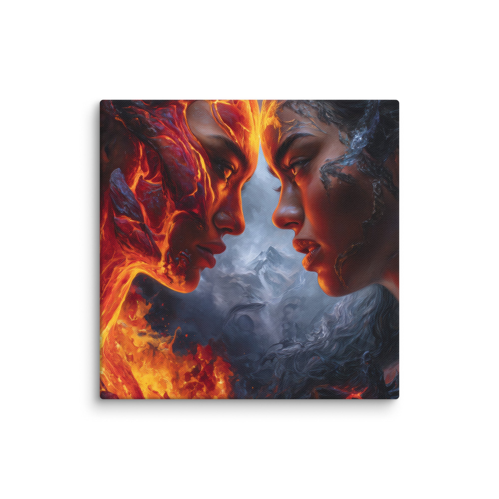 Hawaiian Pele vs Poliahu Hawaiian canvas wall art shown at 6×6 inch size