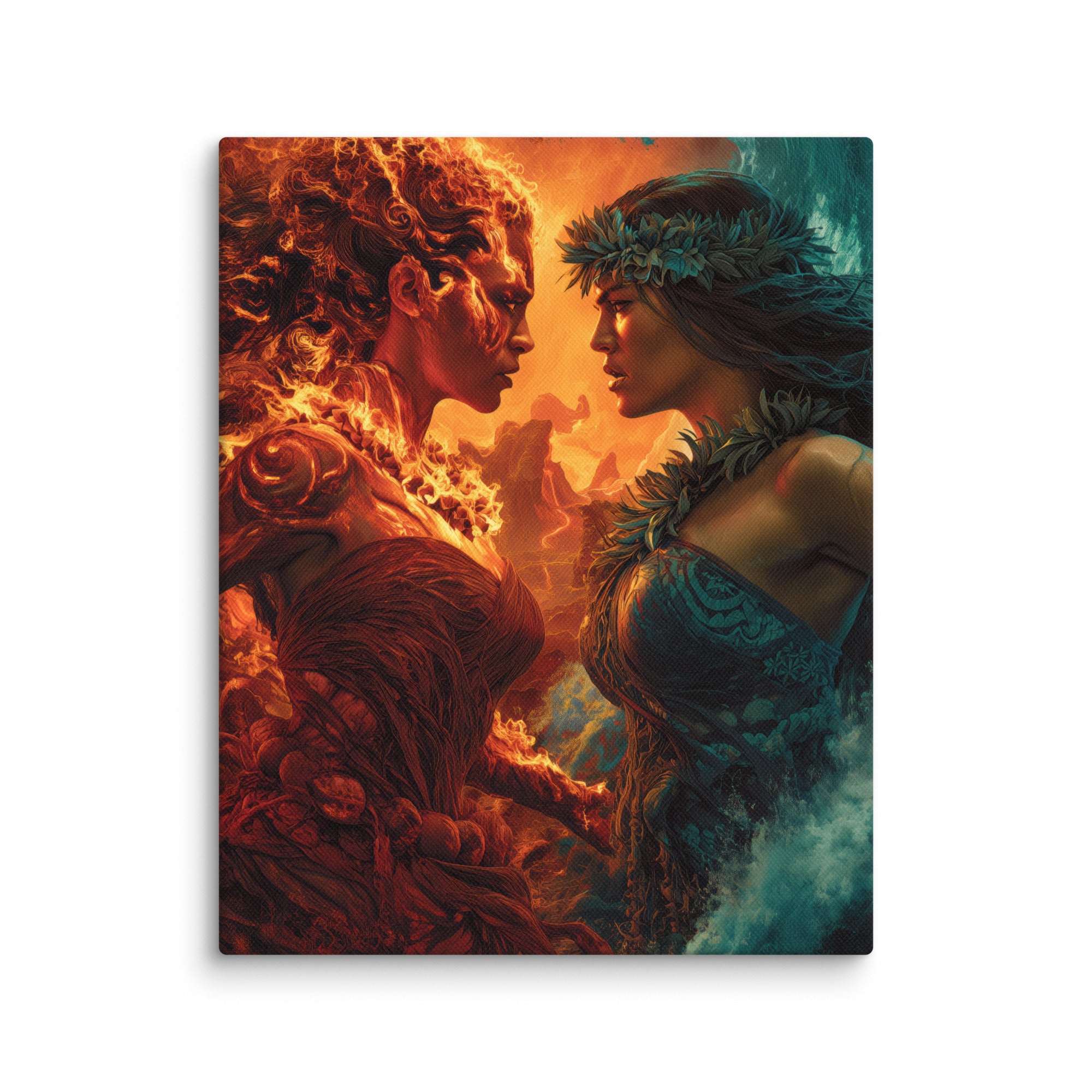 Hawaiian Pele vs Namaka Hawaiian canvas wall art shown at 8×10 inch size