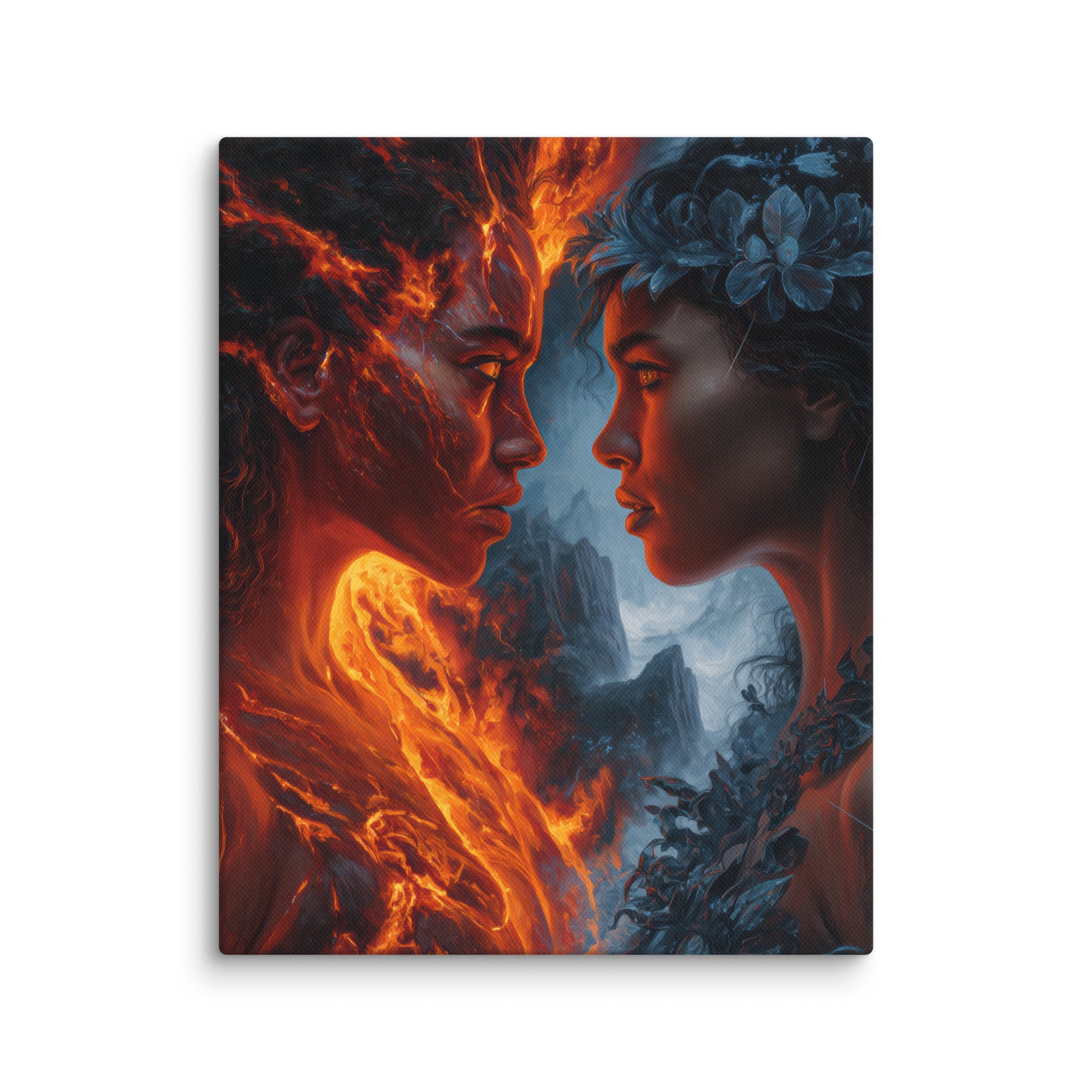 Hawaiian Pele vs Poliahu Hawaiian canvas wall art shown at 8×10 inch size