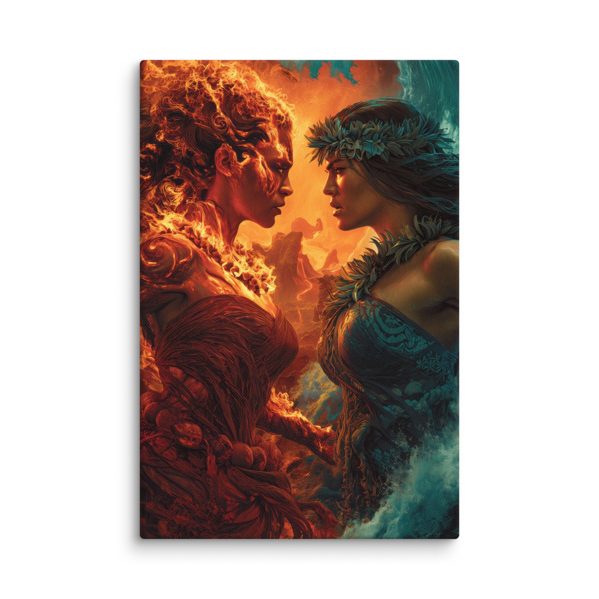 Hawaiian Pele vs Namaka Hawaiian canvas wall art shown at 8×12 inch size
