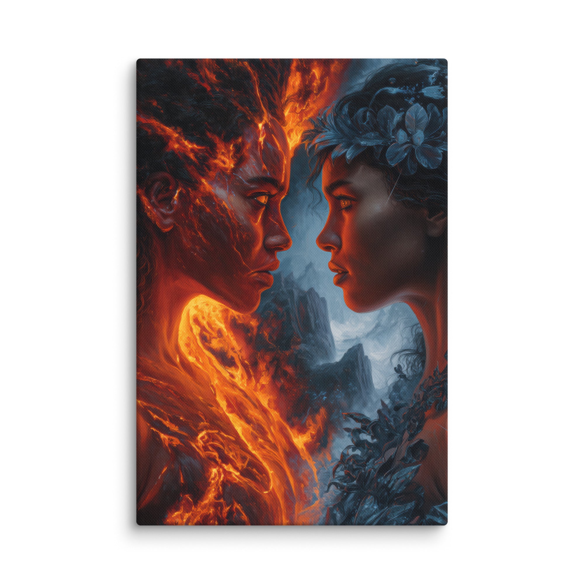 Hawaiian Pele vs Poliahu Hawaiian canvas wall art shown at 8×12 inch size