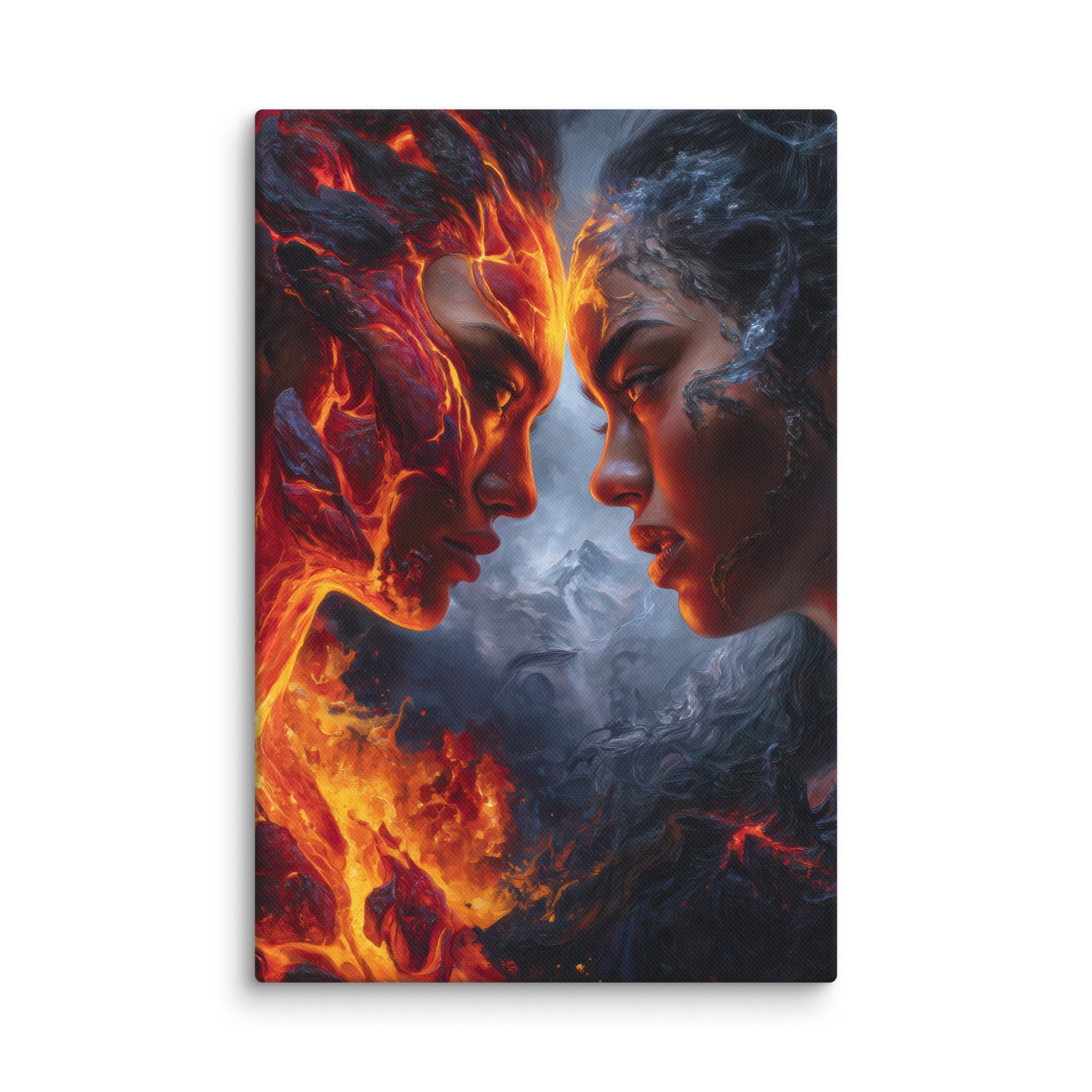 Hawaiian Pele vs Poliahu Hawaiian canvas wall art shown at 8×12 inch size