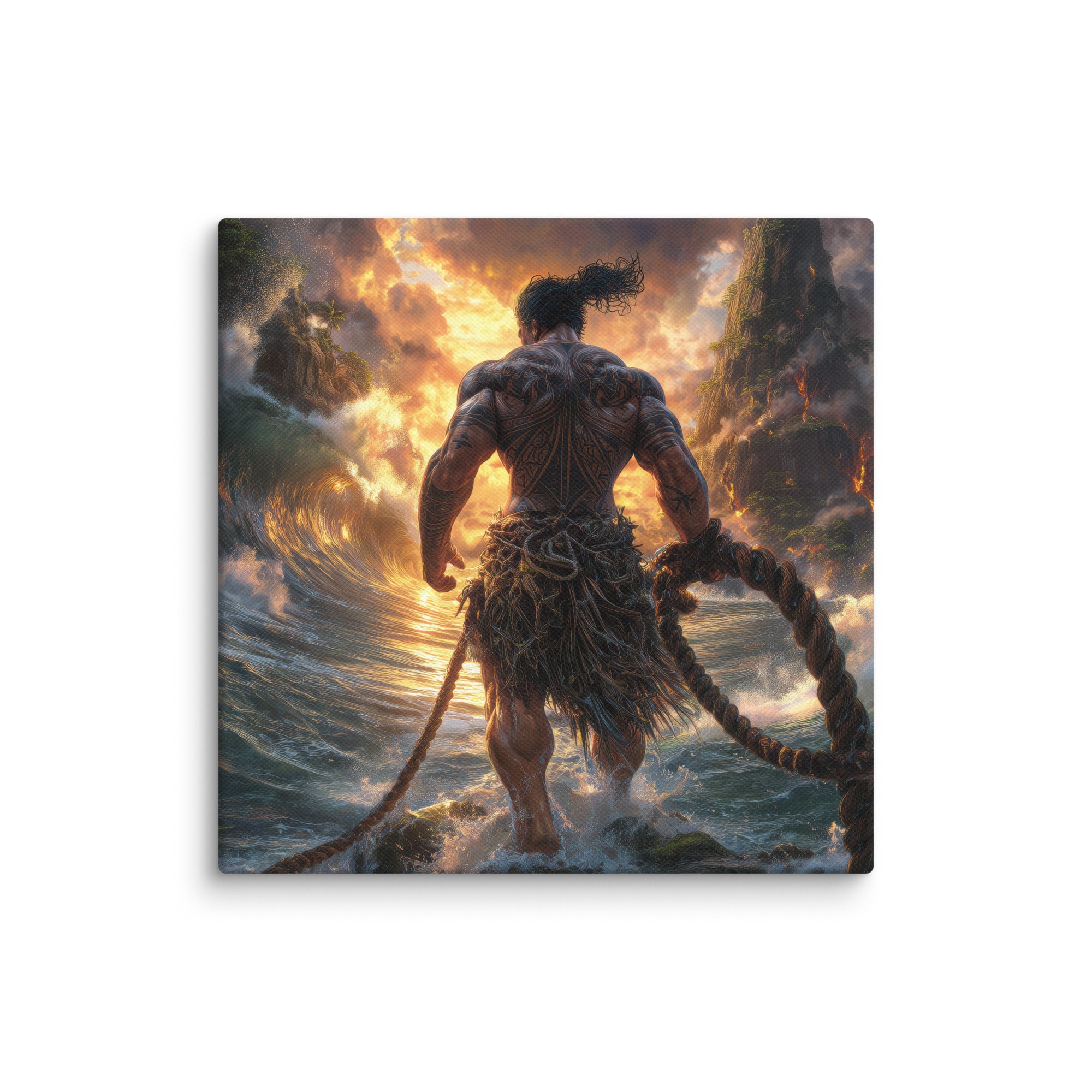 Hawaiian Maui Demigod Hawaiian canvas wall art shown at 8×8 inch size