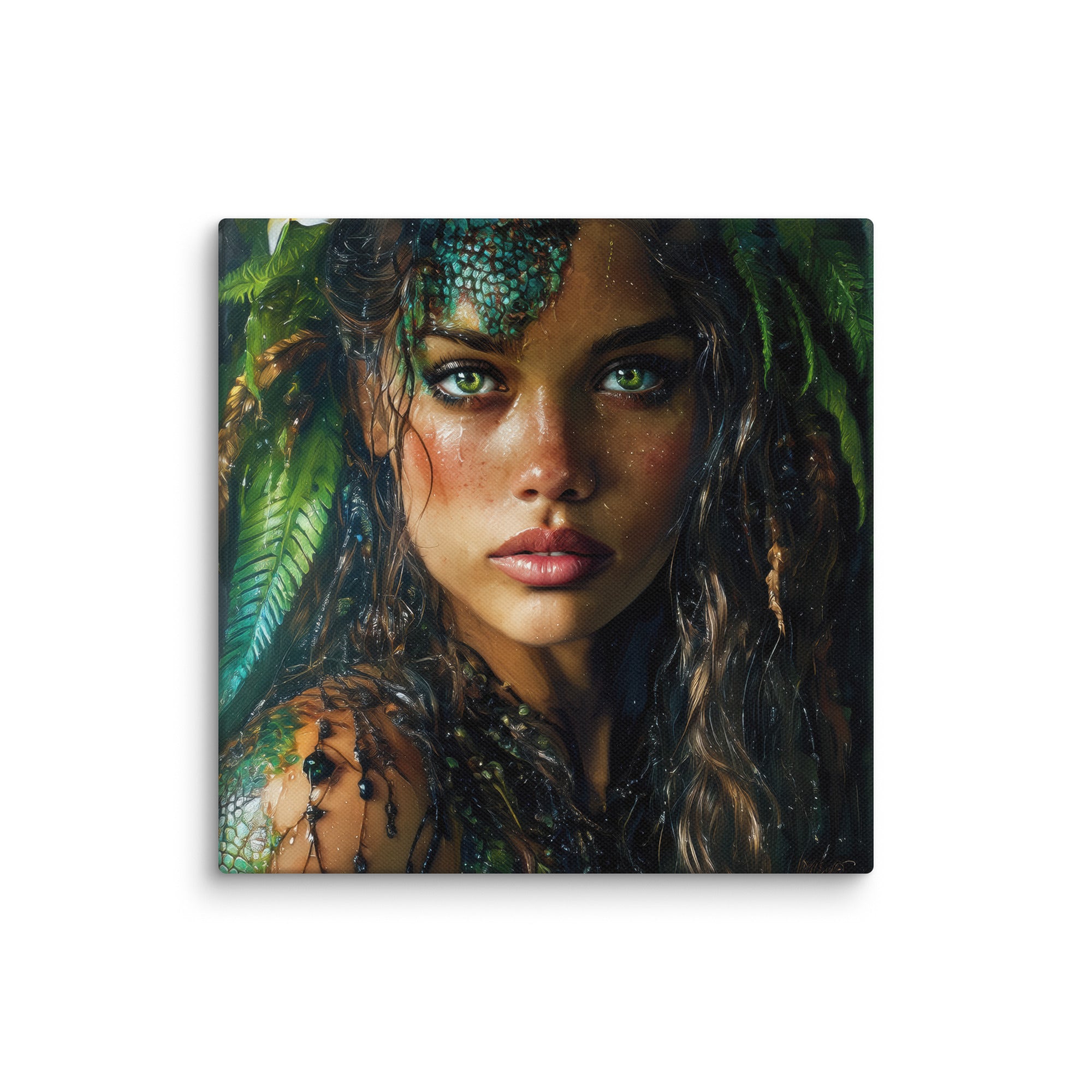 Hawaiian Moo Wahine Hawaiian canvas wall art shown at 8×8 inch size