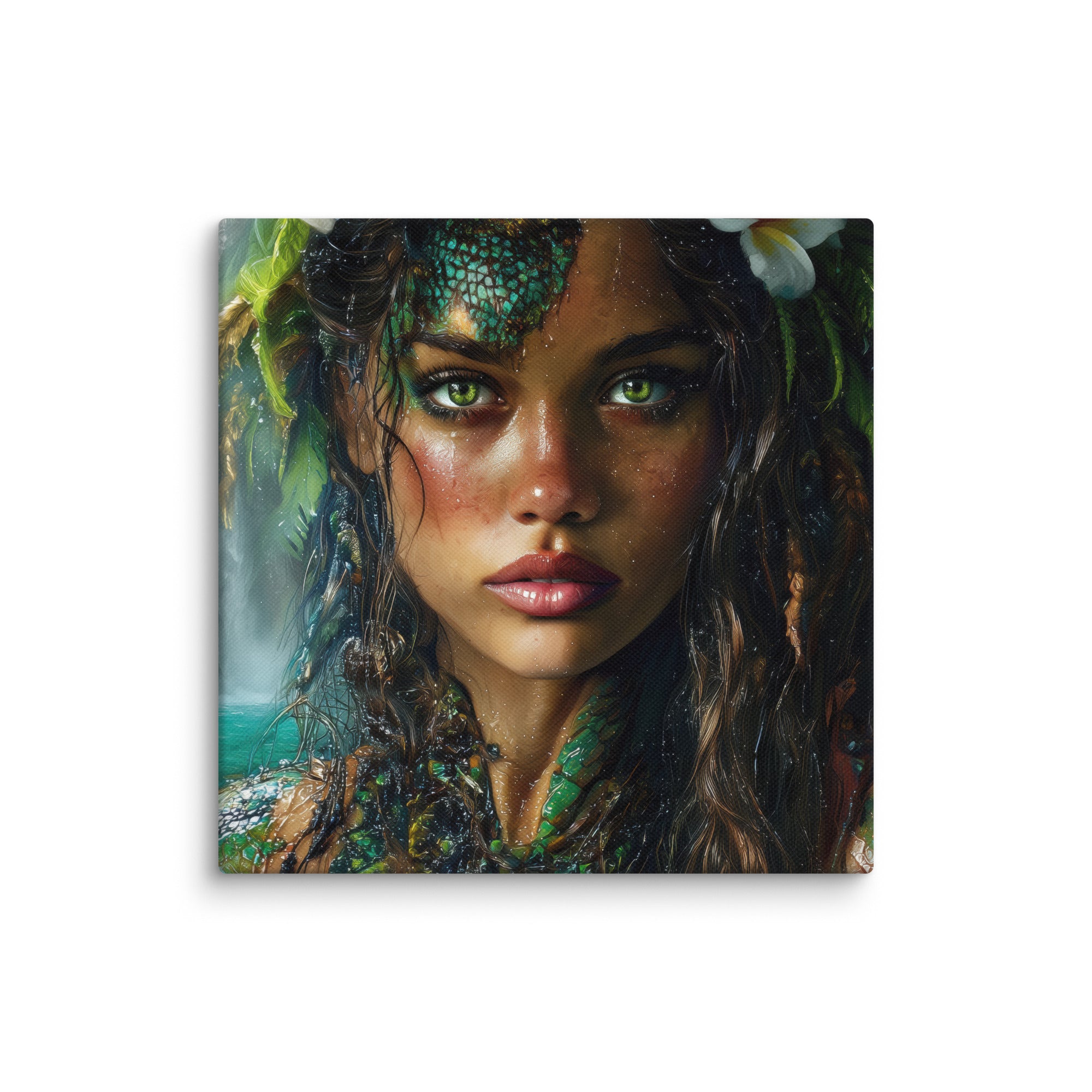 Hawaiian Moo Wahine Hawaiian canvas wall art shown at 8×8 inch size
