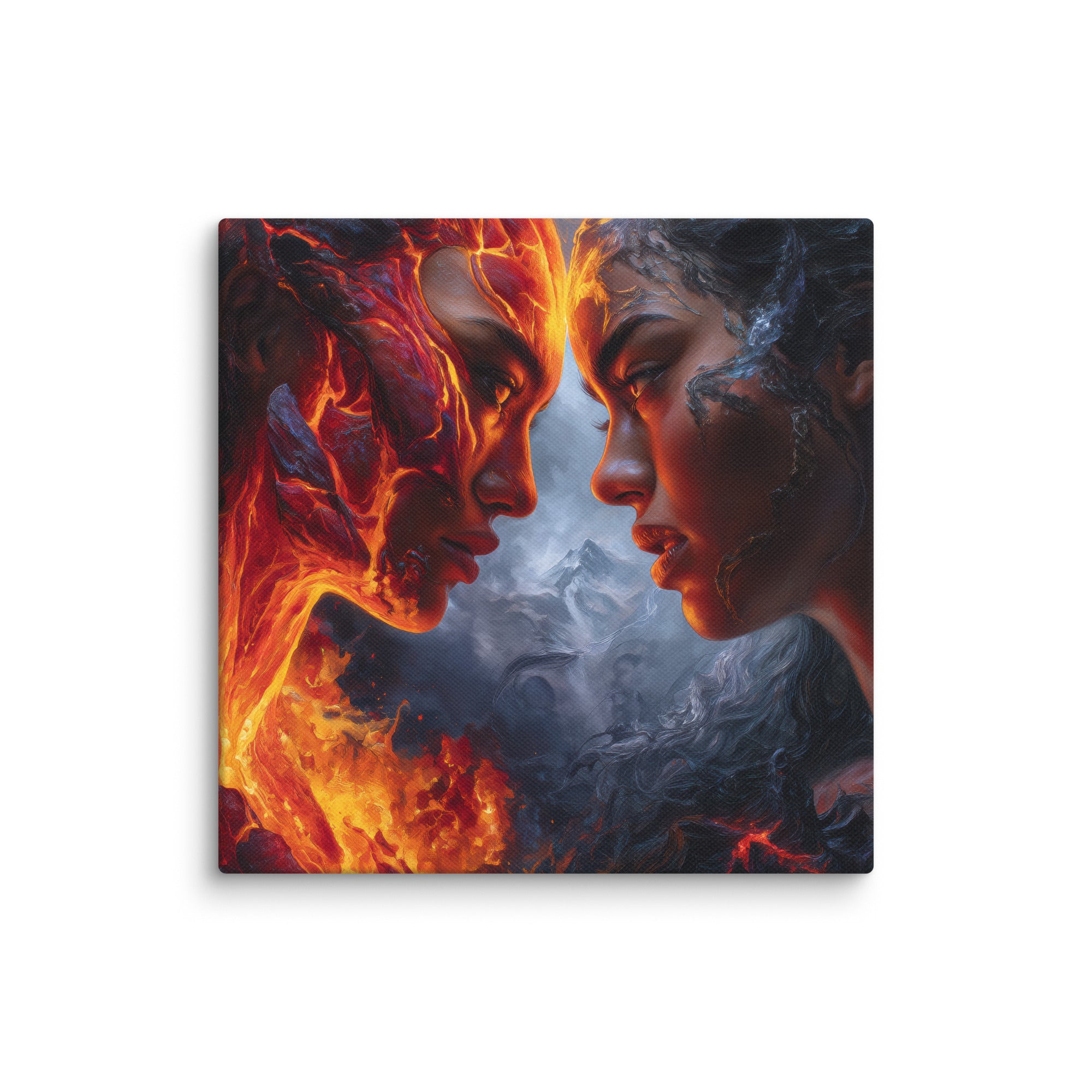 Hawaiian Pele vs Poliahu Hawaiian canvas wall art shown at 8×8 inch size