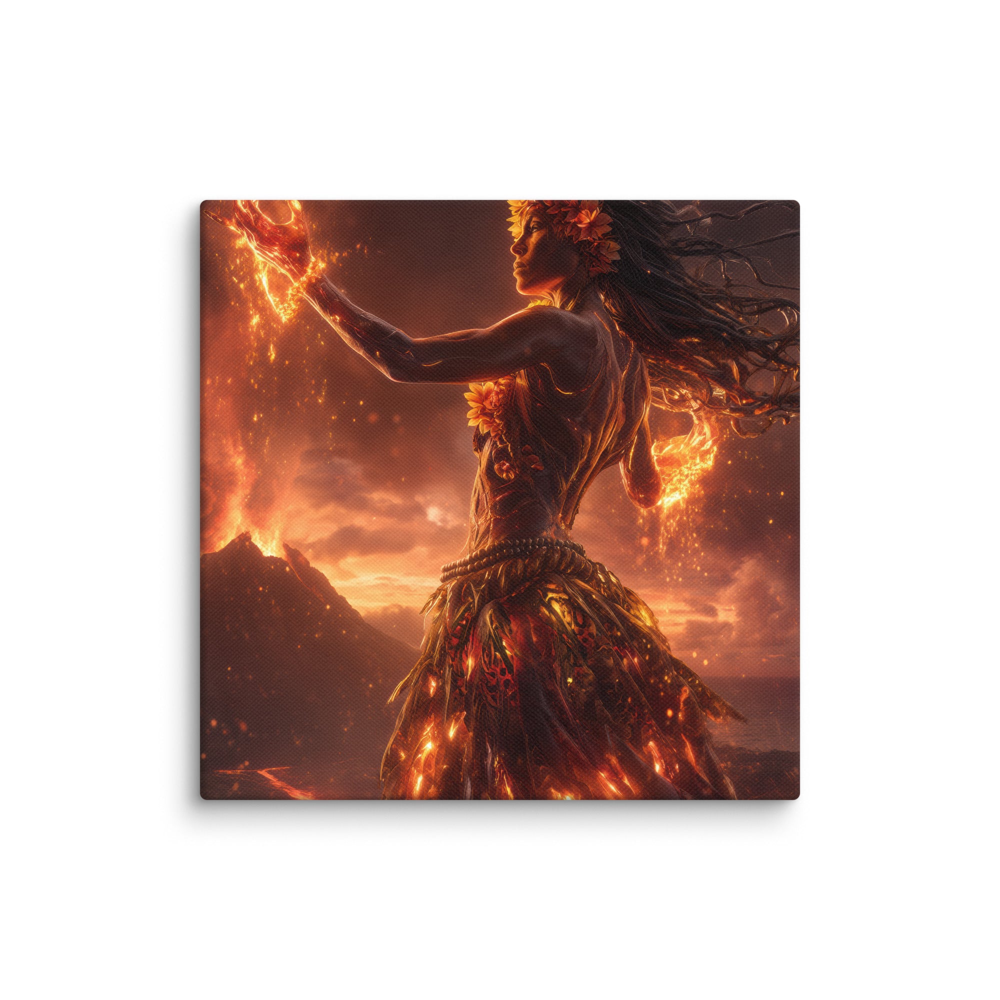Hawaiian Pele Volcano Goddess Hawaiian canvas wall art shown at 8×8 inch size