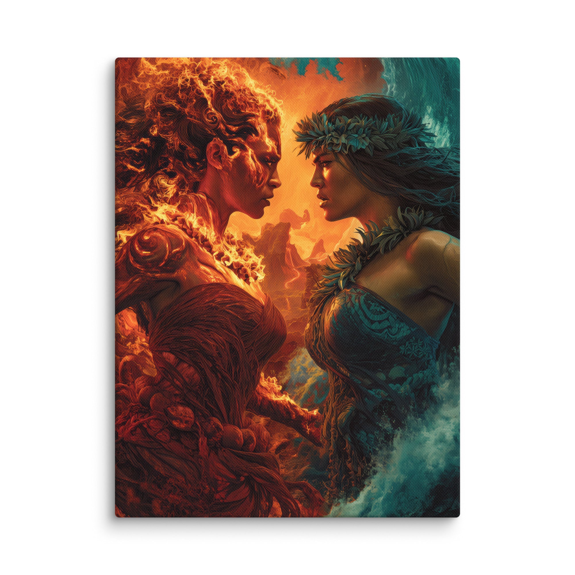 Hawaiian Pele vs Namaka Hawaiian canvas wall art shown at 9×12 inch size