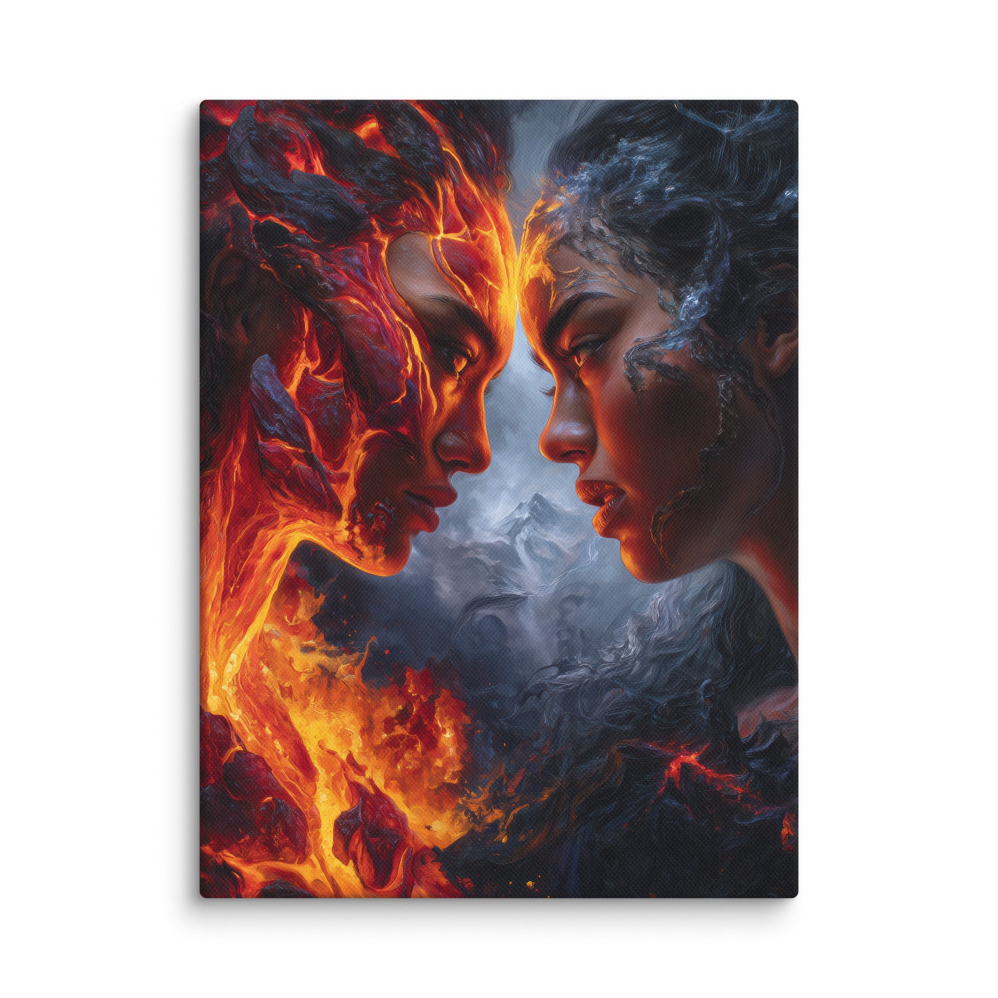 Hawaiian Pele vs Poliahu Hawaiian canvas wall art shown at 9×12 inch size