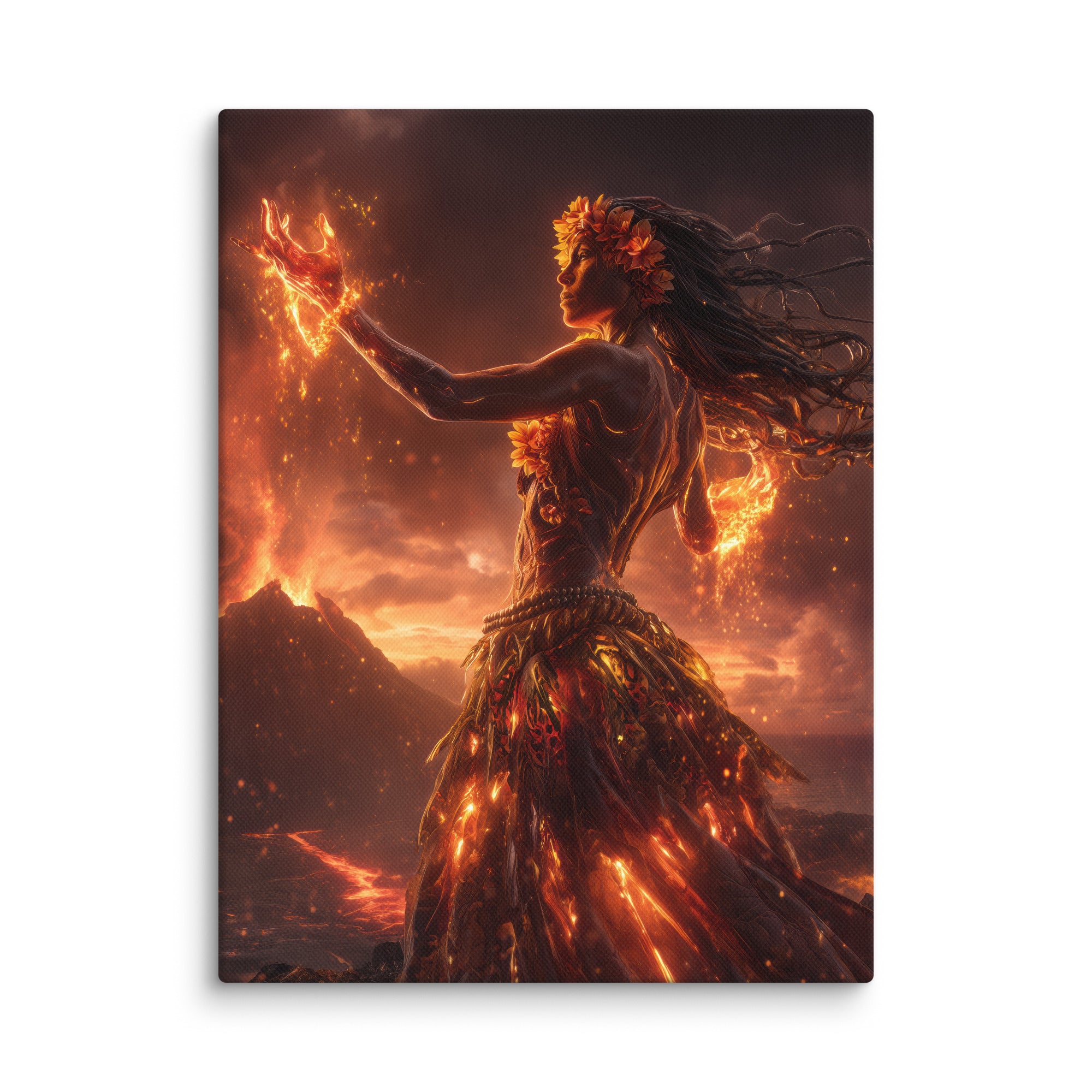 Hawaiian Pele Volcano Goddess Hawaiian canvas wall art shown at 9×12 inch size