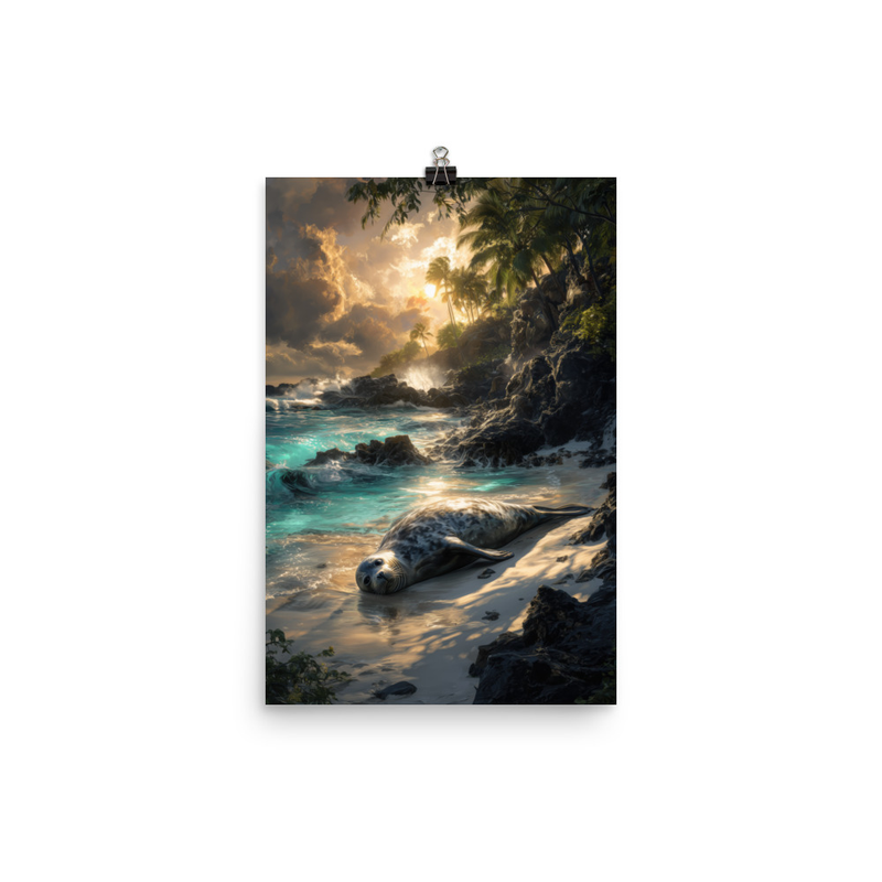 Hawaiian Monk Seal Beach 2 — 12″×18″ poster mockup