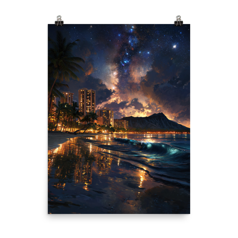 Waikiki Beach at Night 1 — 18″×24″ poster mockup
