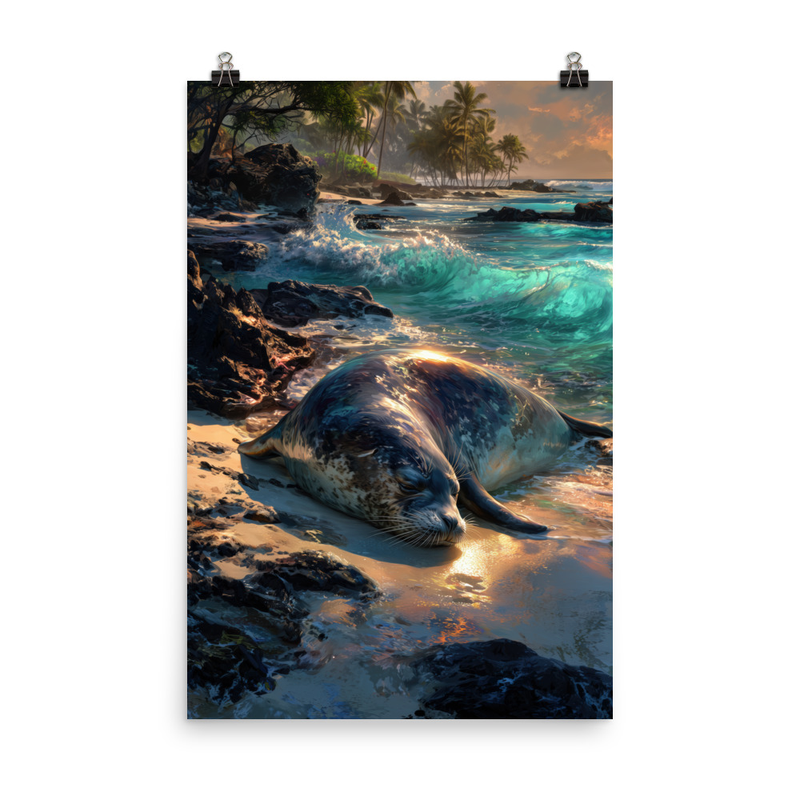 Hawaiian Monk Seal Beach 1 — 24″×36″ poster mockup