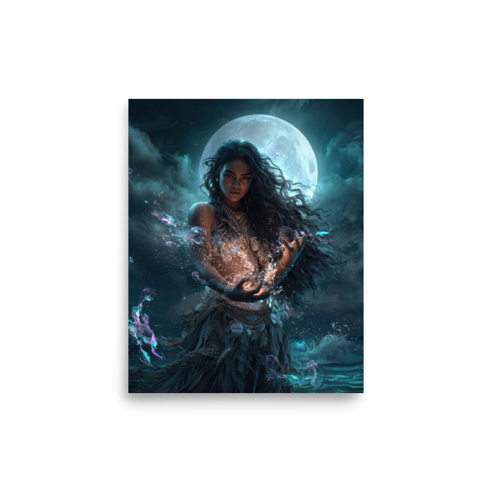 Hina Hawaiian Moon Goddess — Hawaiian poster, digital oil painting wall art