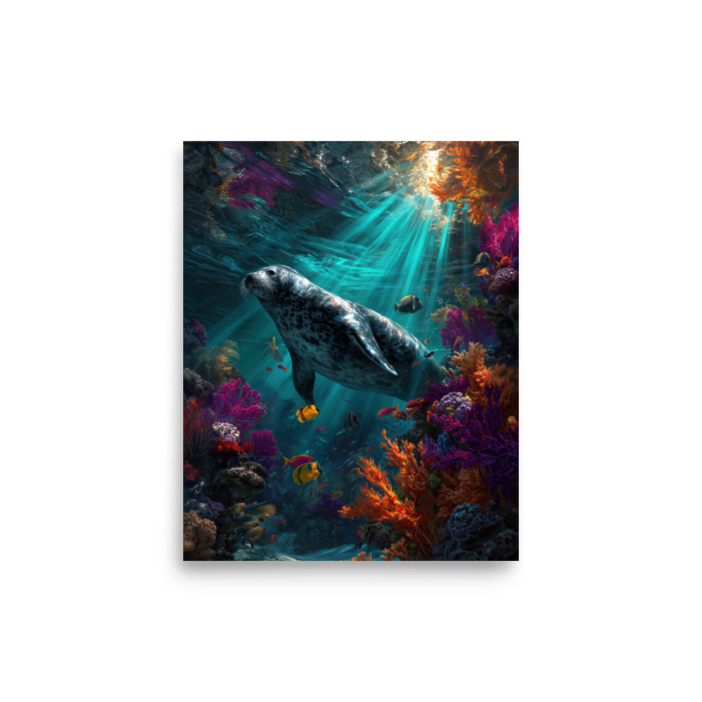 Hawaiian Monk Seal — Hawaiian poster, digital oil painting wall art