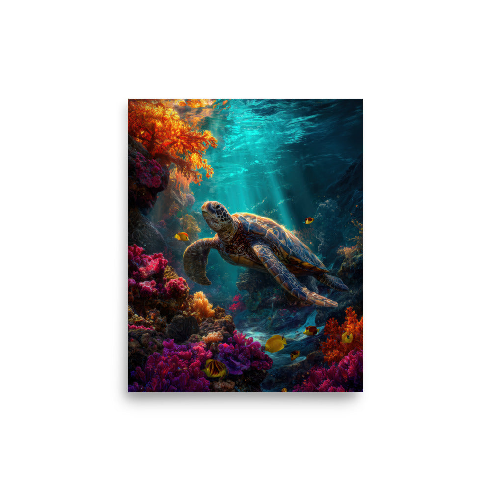 Hawaiian Honu Sea Turtle — Hawaiian poster, digital oil painting wall art