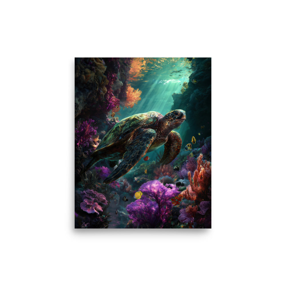 Hawaiian Honu Sea Turtle — Hawaiian poster, digital oil painting wall art