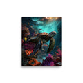 Hawaiian Honu Sea Turtle — Hawaiian poster, digital oil painting wall art