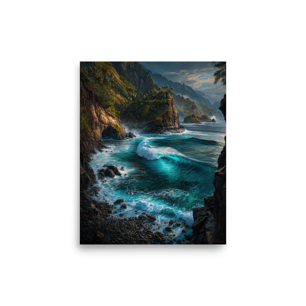 Honolua Bay Maui Surf Cove — Hawaiian poster, digital oil painting wall art