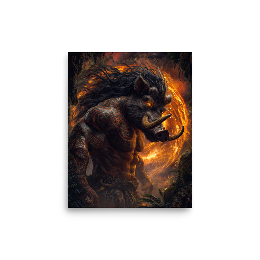 Kamapuaʻa Hawaiian Pig Demigod — Hawaiian poster, digital oil painting wall art