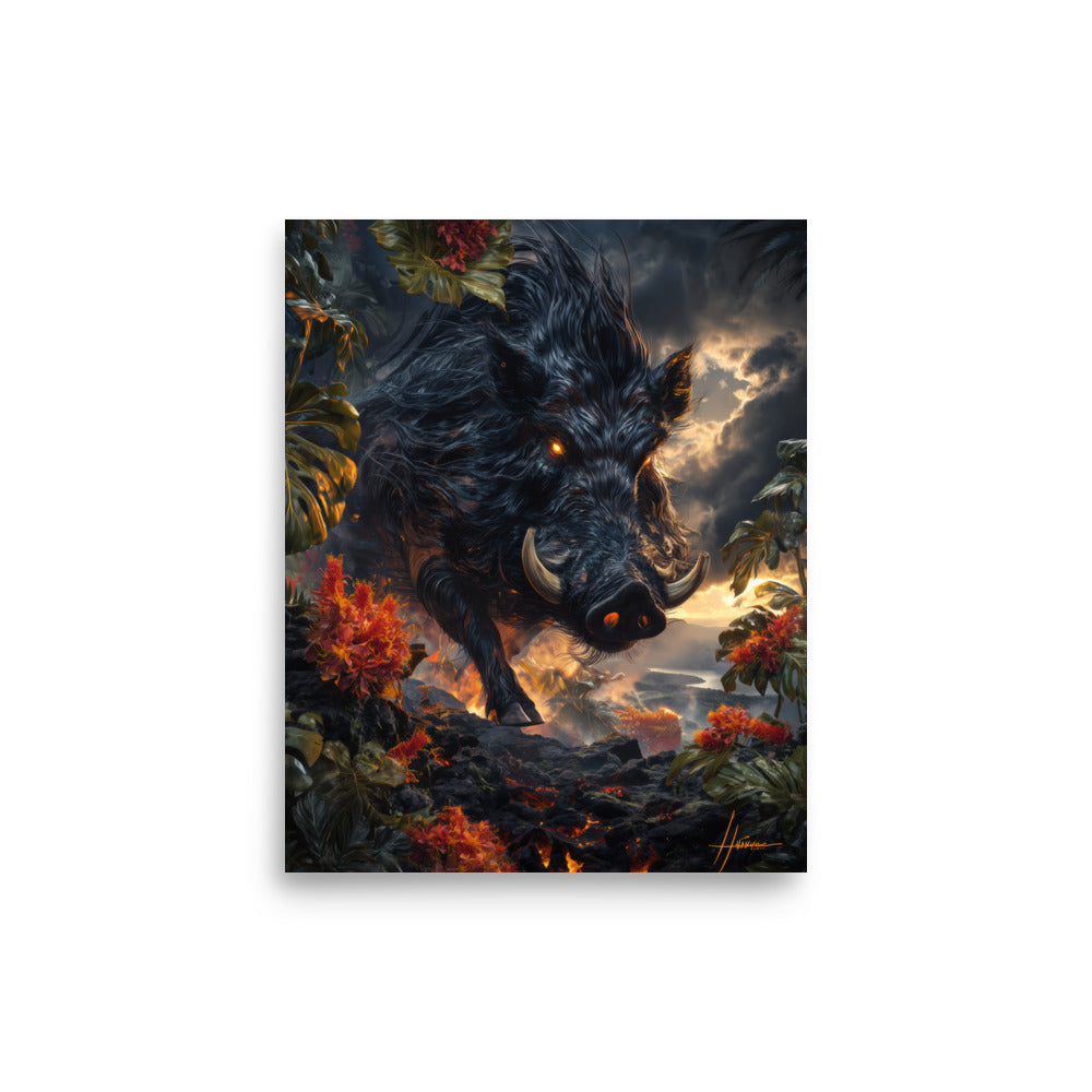 Kamapuaʻa Hawaiian Pig Demigod — Hawaiian poster, digital oil painting wall art