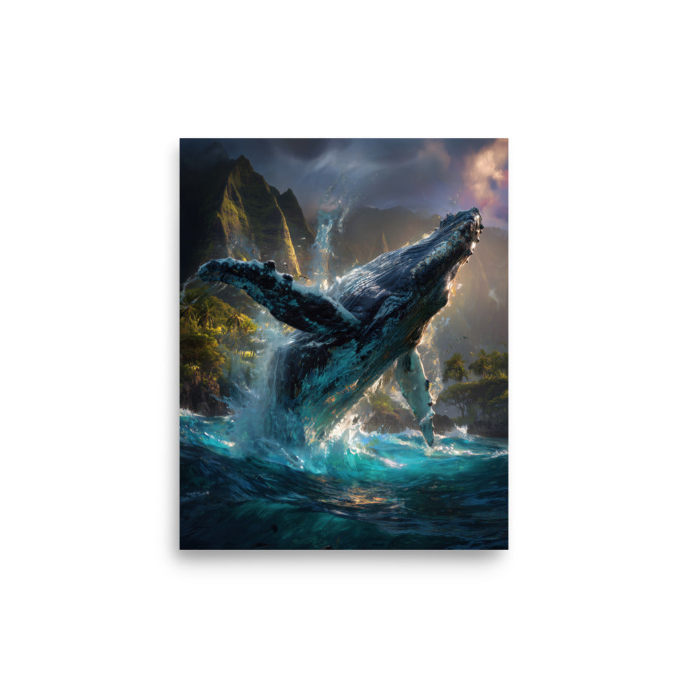 Hawaiian Humpback Whale Koholā — Hawaiian poster, digital oil painting wall art