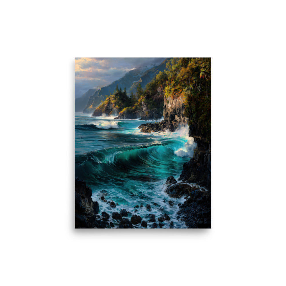 Honolua Bay Maui Surf Cove — Hawaiian poster, digital oil painting wall art