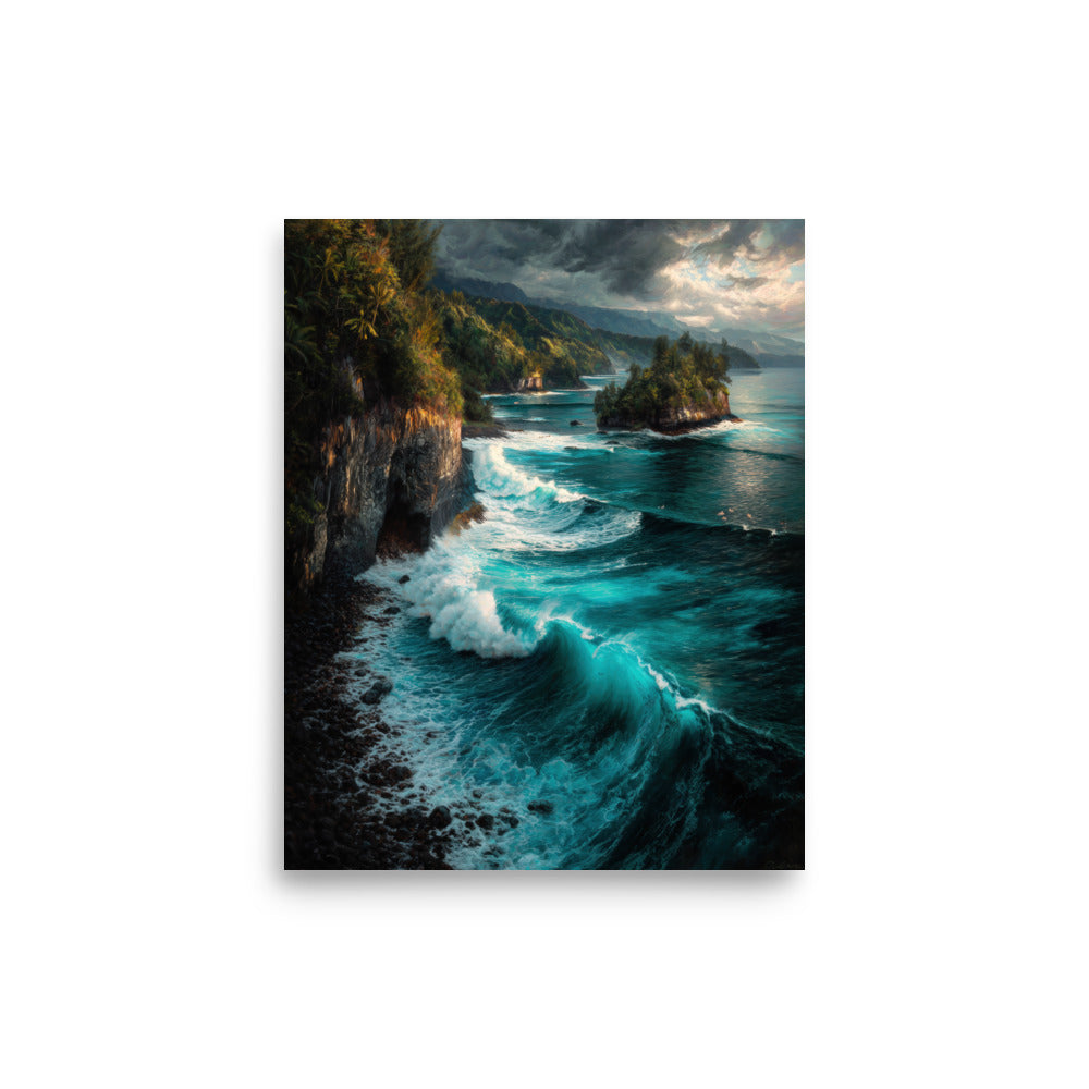 Honolua Bay Maui Surf Cove — Hawaiian poster, digital oil painting wall art