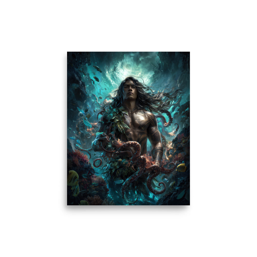 Kanaloa Hawaiian Ocean God — Hawaiian poster, digital oil painting wall art