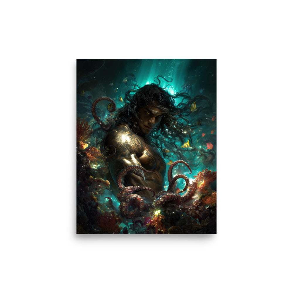 Kanaloa Hawaiian Ocean God — Hawaiian poster, digital oil painting wall art