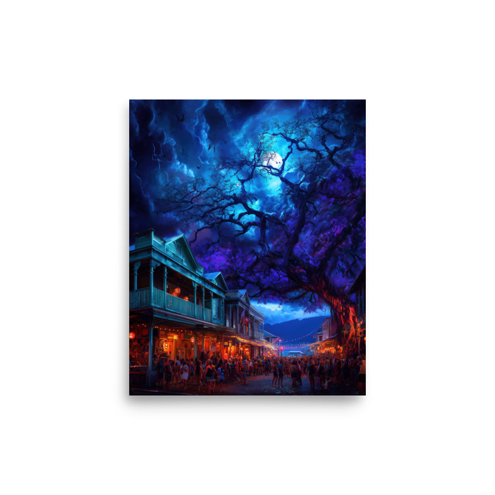 Lahaina Halloween Front Street — Hawaiian poster, digital oil painting wall art