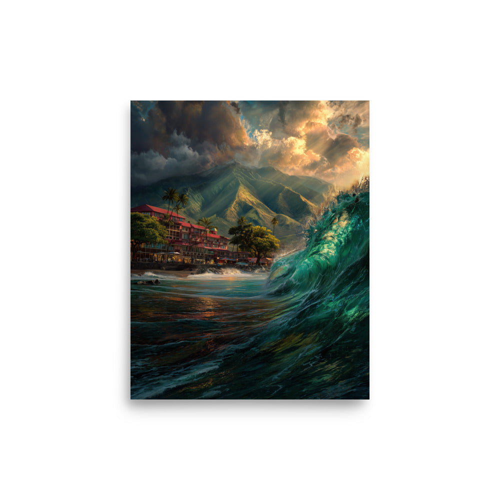 Lahaina Harbor Sunset — Hawaiian poster, digital oil painting wall art