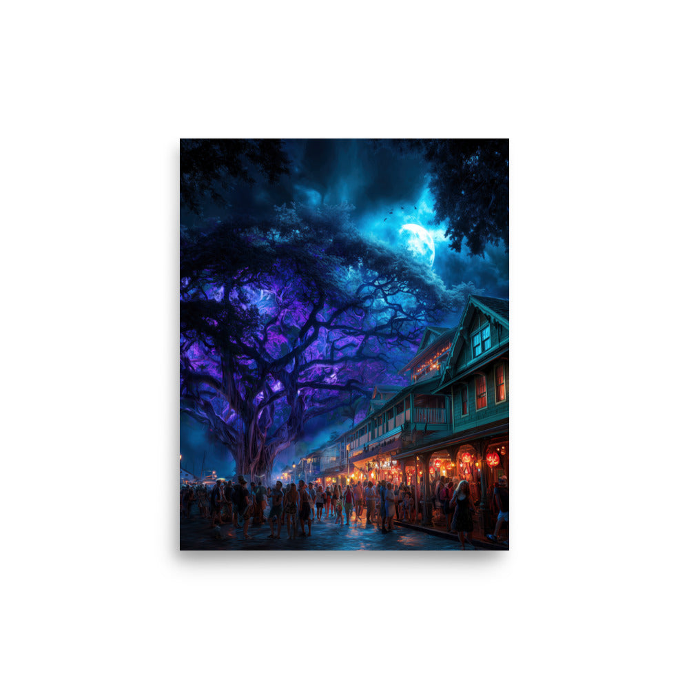 Lahaina Halloween Front Street — Hawaiian poster, digital oil painting wall art