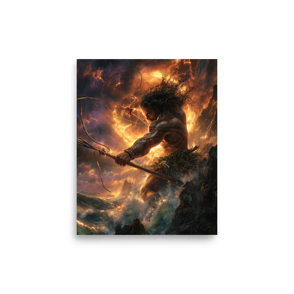 Māui Hawaiian Demigod — Hawaiian poster, digital oil painting wall art