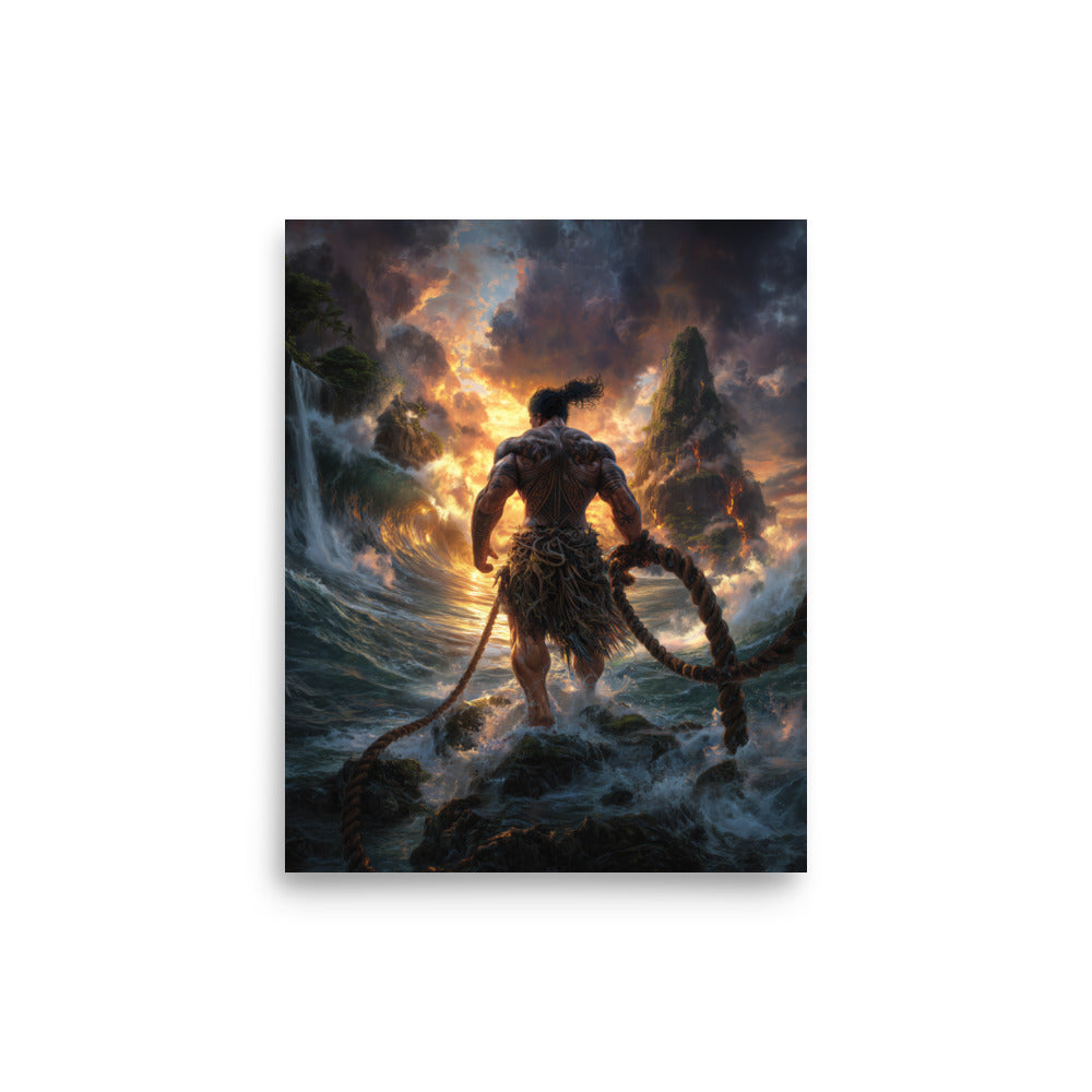 Māui Hawaiian Demigod — Hawaiian poster, digital oil painting wall art