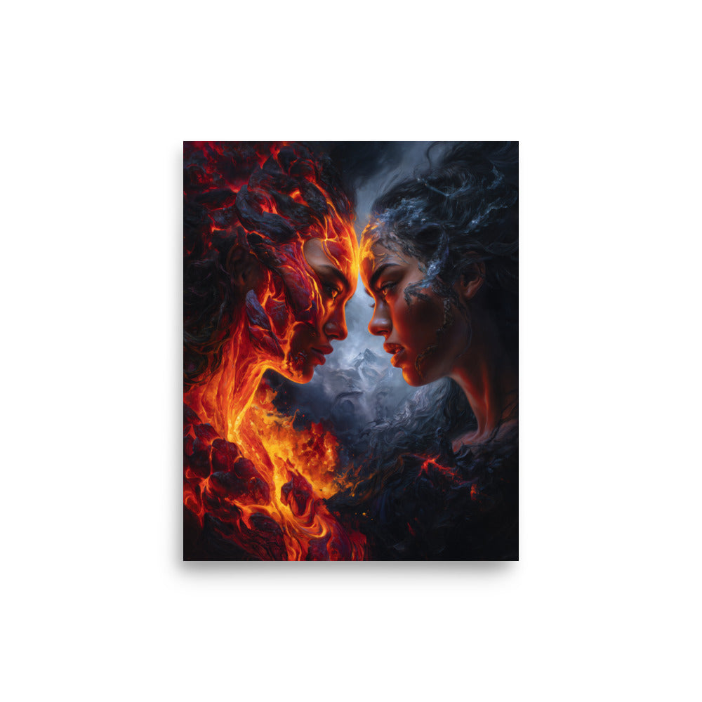 Pele vs Poliʻahu Fire & Ice — Hawaiian poster, digital oil painting wall art