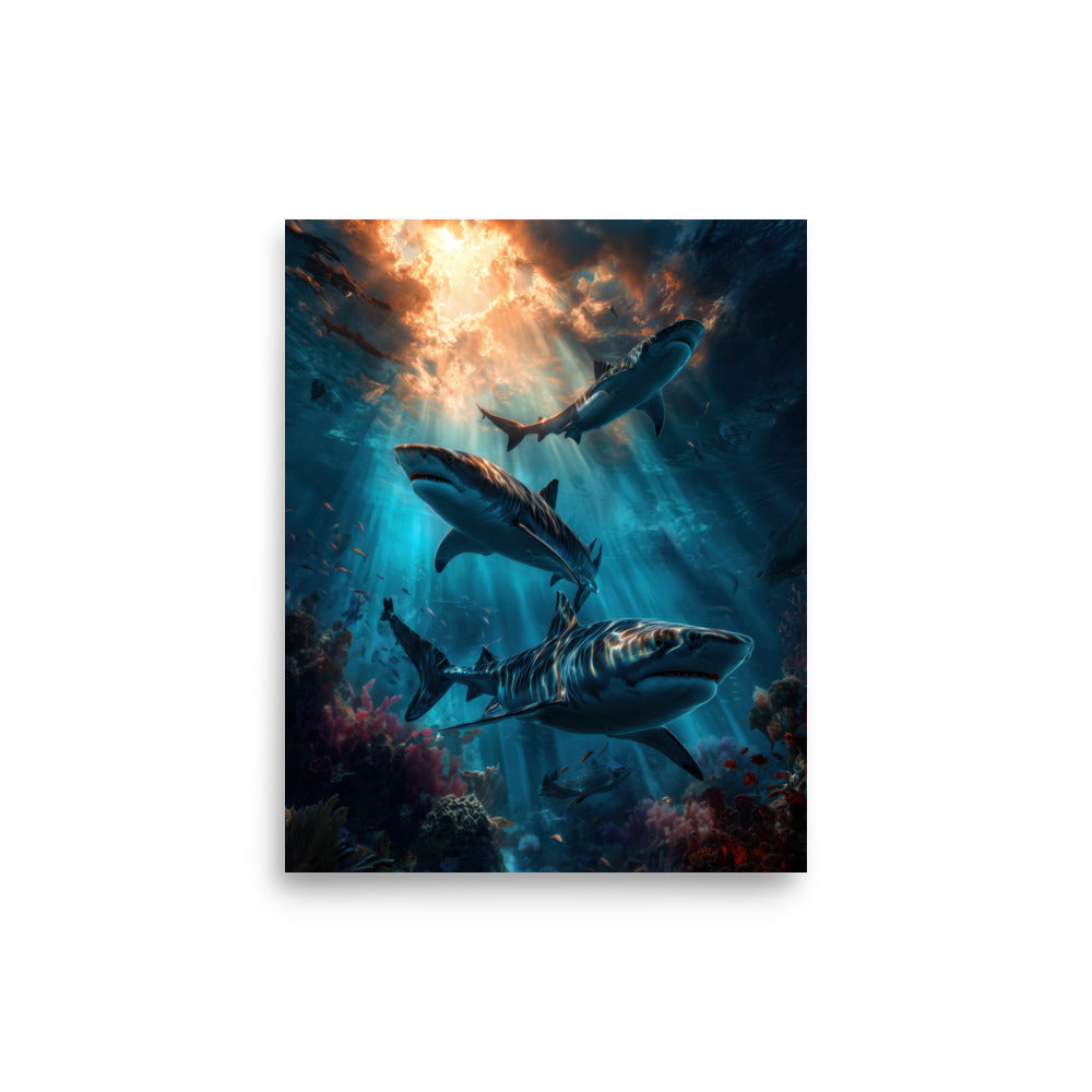 Hawaiian Tiger Shark Niuhi — Hawaiian poster, digital oil painting wall art
