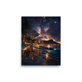 Waikīkī Beach at Night — Hawaiian poster, digital oil painting wall art
