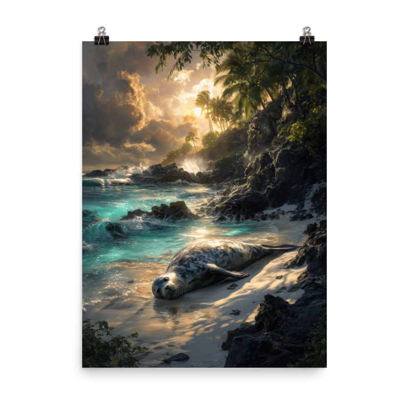 Hawaiian Monk Seal Beach 2 — 18″×24″ poster mockup