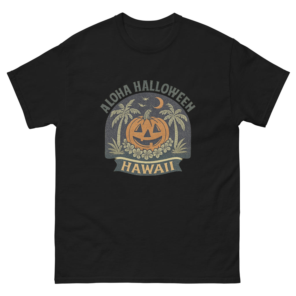 Aloha Halloween Hawaiian t-shirt design on a Black unisex tee