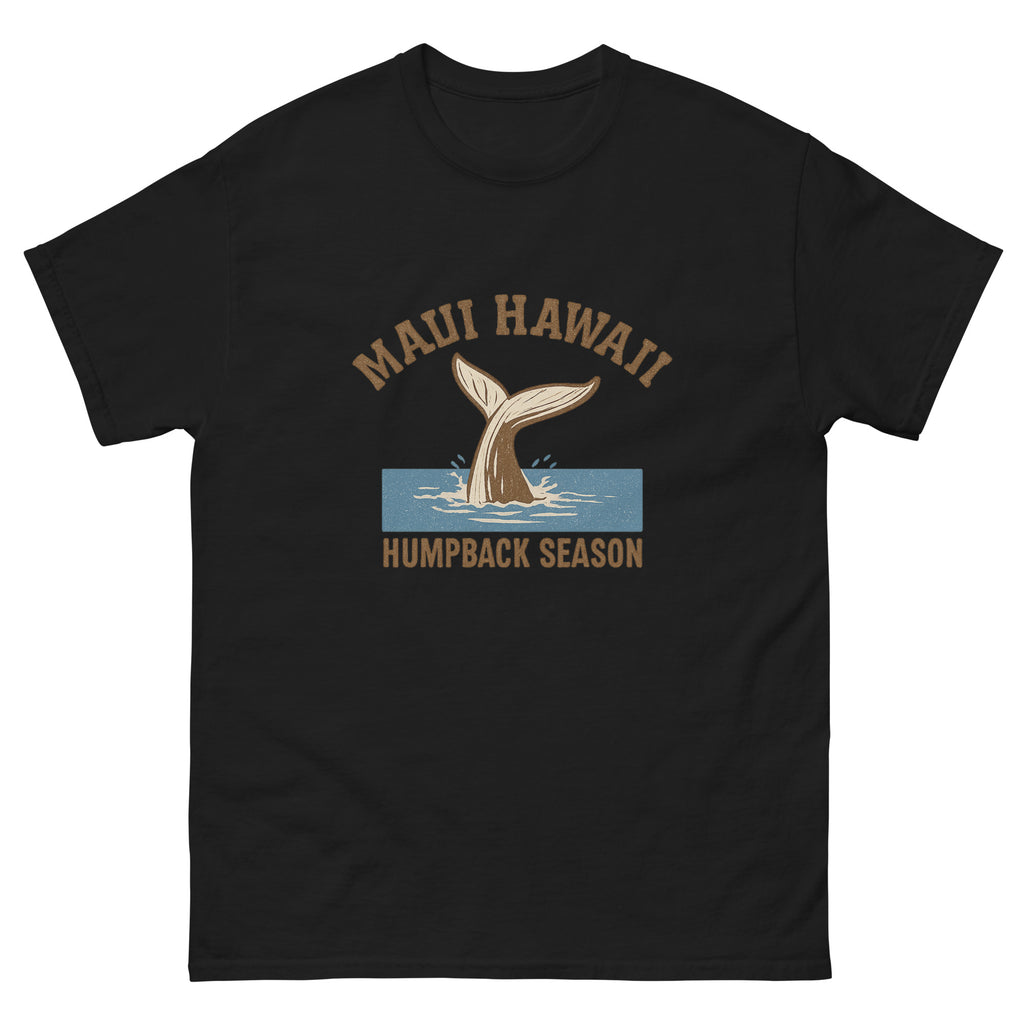 Whale Tail Hawaiian t-shirt design on a Black unisex tee