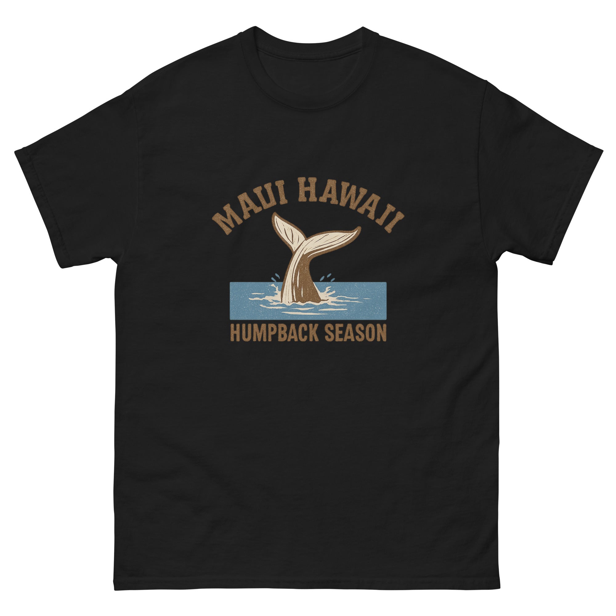 Whale Tail Hawaiian t-shirt design on a Black unisex tee